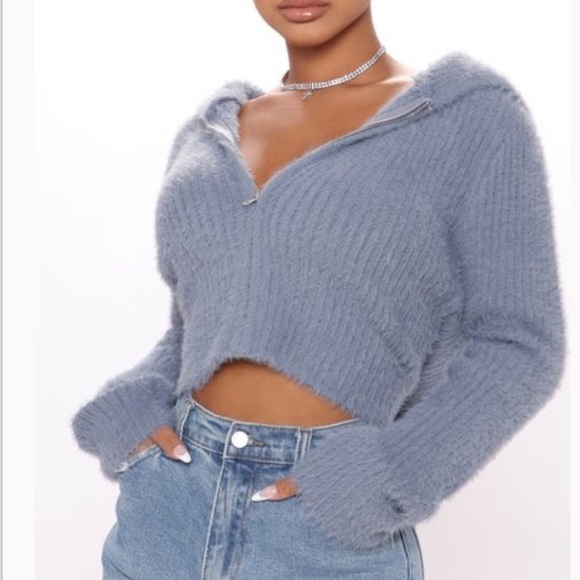 Fashion Nova Tops - Fashion Nova - Blue Cropped Hoodie